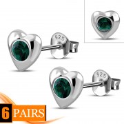Green Cubic Zirconia Heart Silver Stud Earrings, e416st